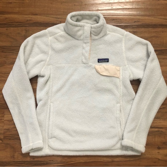 Patagonia Raw Linen White Cream X-Dye Retool Snap T Fleece Jacket Pullover Top M - Picture 2 of 10